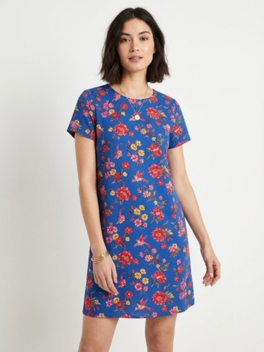 Plenty by Tracy Reese Blue Floral Short-Sleeve Shift Dress